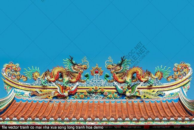 file vector tranh co mai nha xua song long tranh hoa